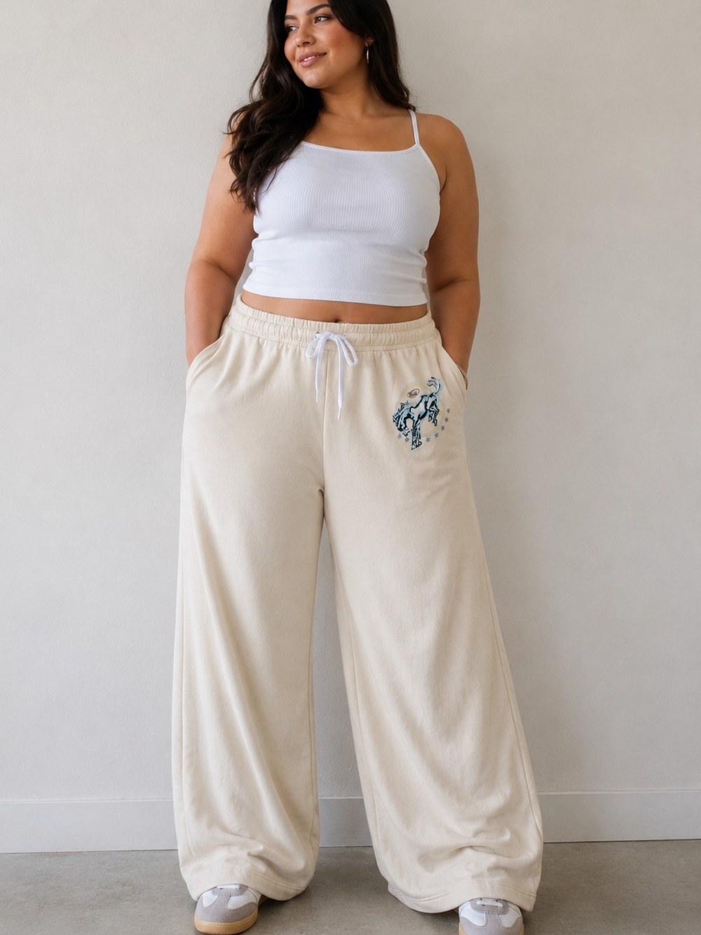Ford Official Licensed Plus Size 1X Wide Leg Lounge Sweatpants Cream